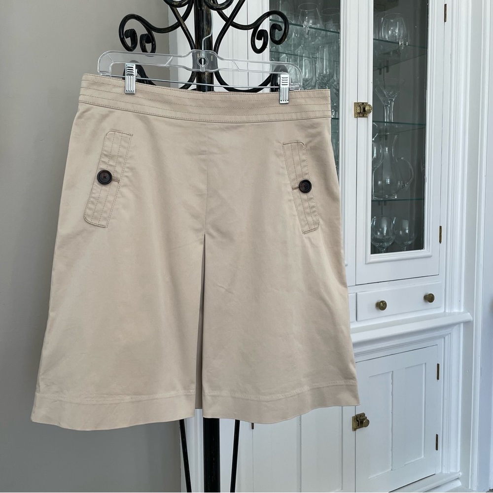 Banana Republic Skirt Womens 14 Tan Khaki Pockets Pleat Stretch Casual Travel